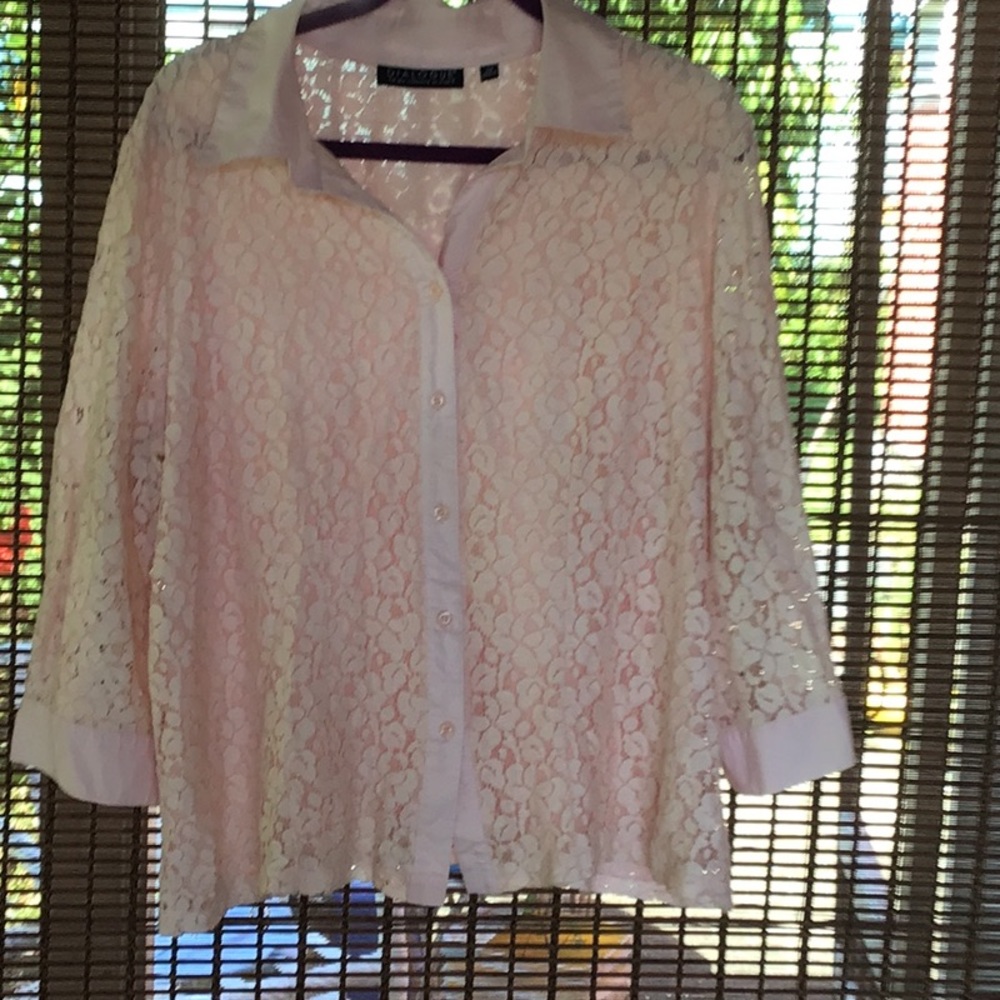 Dialogue White Lace Over Pink Top